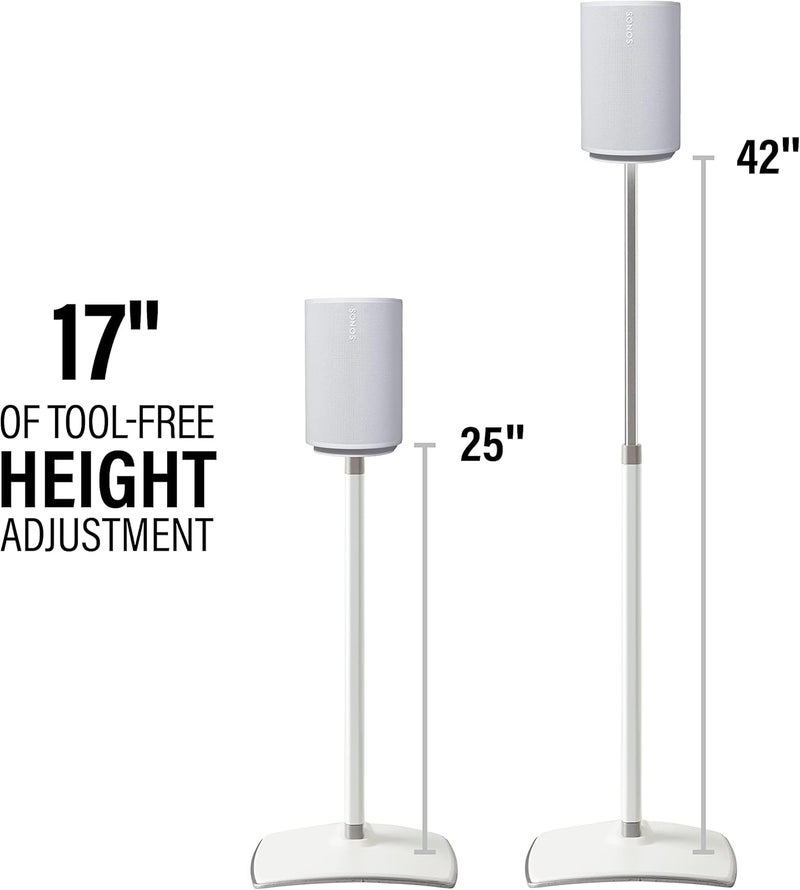 Sanus Speaker Stand for Sonos Era 100 Speakers - Height Adjustable Single Stand w/Easy 3 Step Install - Includes Rubber Feet & Carpet Spikes - White - Image 1